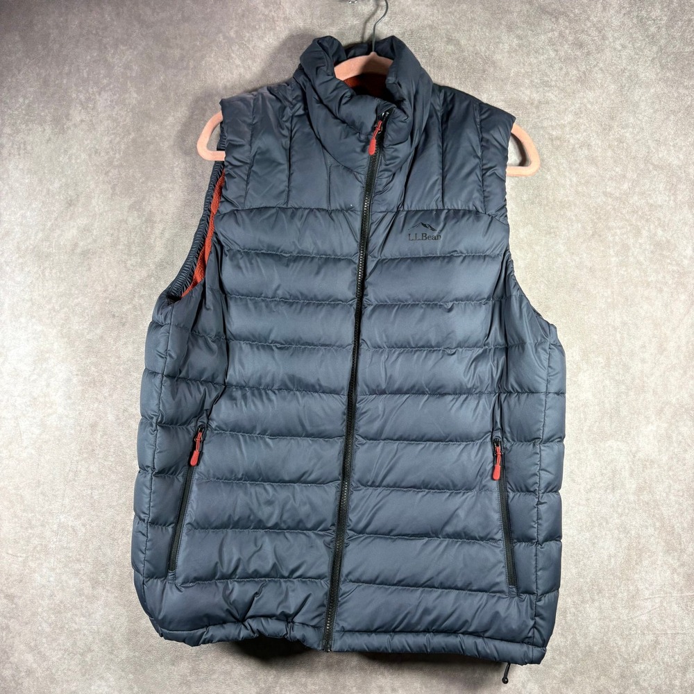 L.L. Bean Puffer Vest Mens Large Blue Down Filled Fleece Lined Outdoor Winter